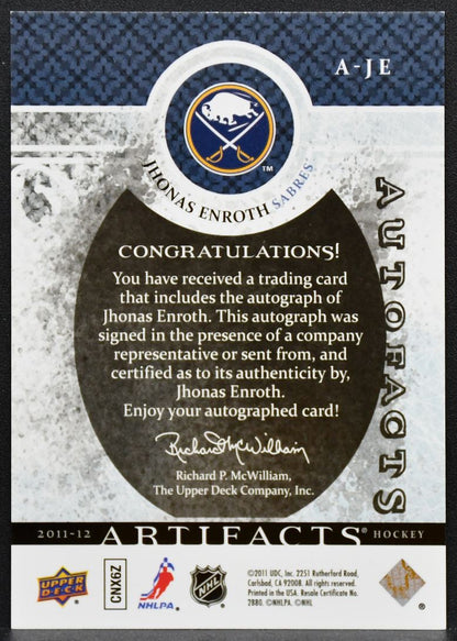 2011-12 Upper Deck Artifacts Autofacts Jhonas Enroth A-JE Sabres Auto 8515