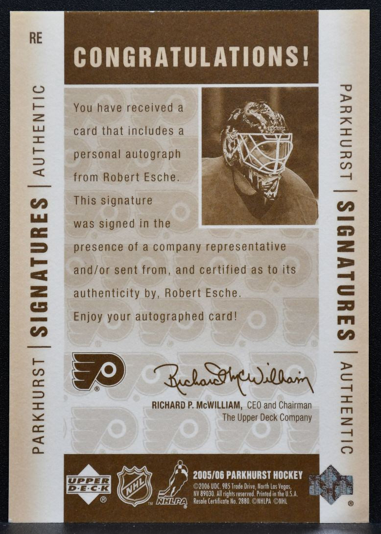 2005-06 Upper Deck Parkhurst Signatures Robert Esche RE Flyers Auto 1984
