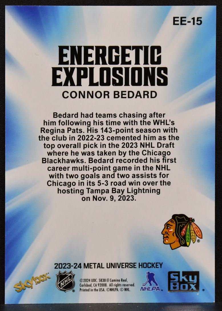 2023-24 SkyBox Metal Universe Energetic Explosions Connor Bedard EE-15 RC 2125