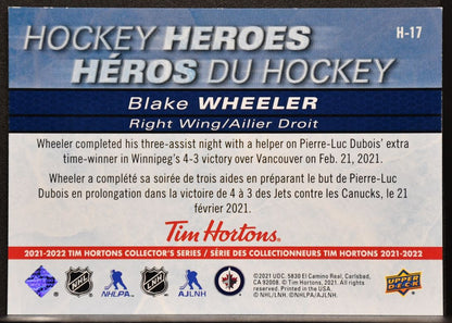 2021-22 Upper Deck Tim Hortons Hockey Heroes Blake Wheeler H-17 Winnipeg Jets 6323