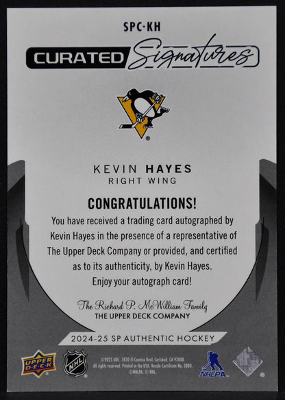 2024-25 SP Authentic Curated Signatures Hayes Pittsburgh Penguins Auto /299 4450