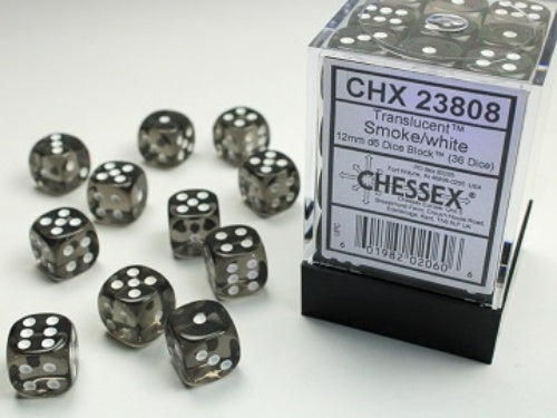 Translucent 36 * D6 Smoke / White 12mm Chessex Dice (CHX23808)