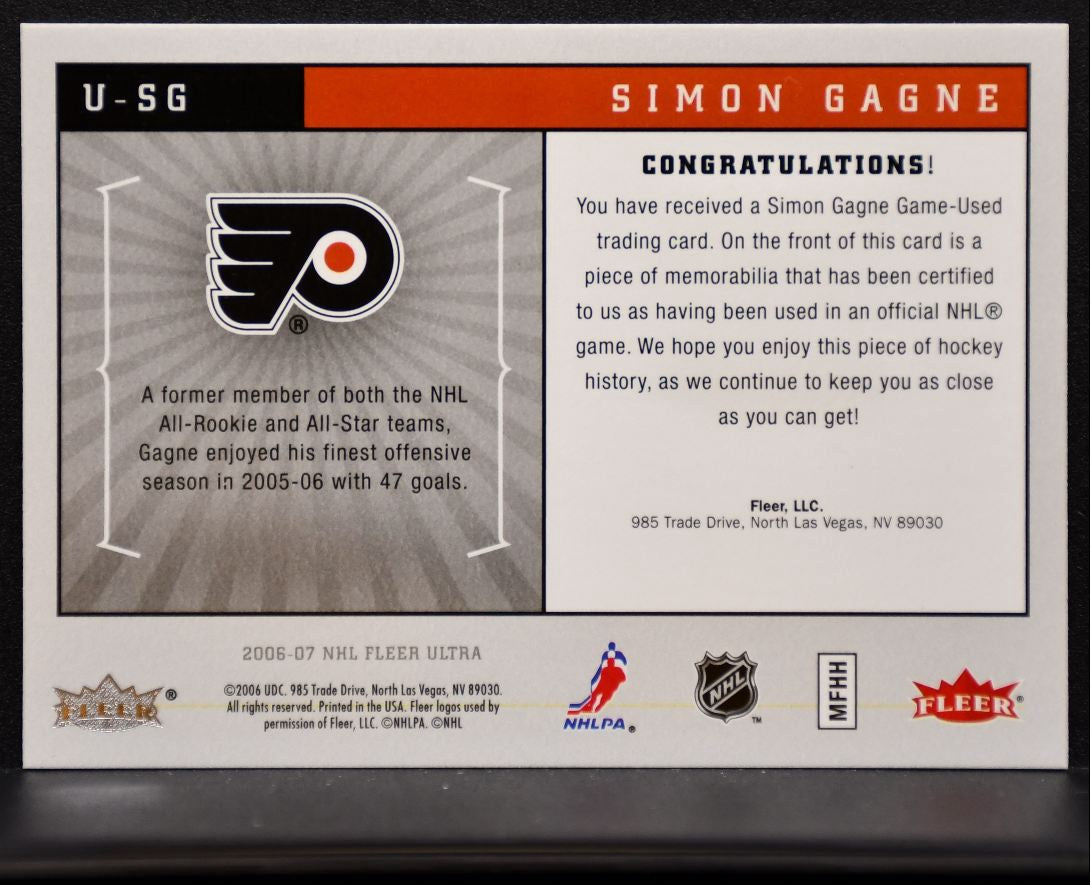 2006-07 Fleer Ultra Uniformity Simon Gagne U-SG Philadelphia Flyers Jersey 5760