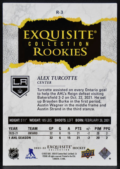 2021-22 UD Exquisite Collection Rc Gold Alex Turcotte R-3 Kings RC 45/99 4326