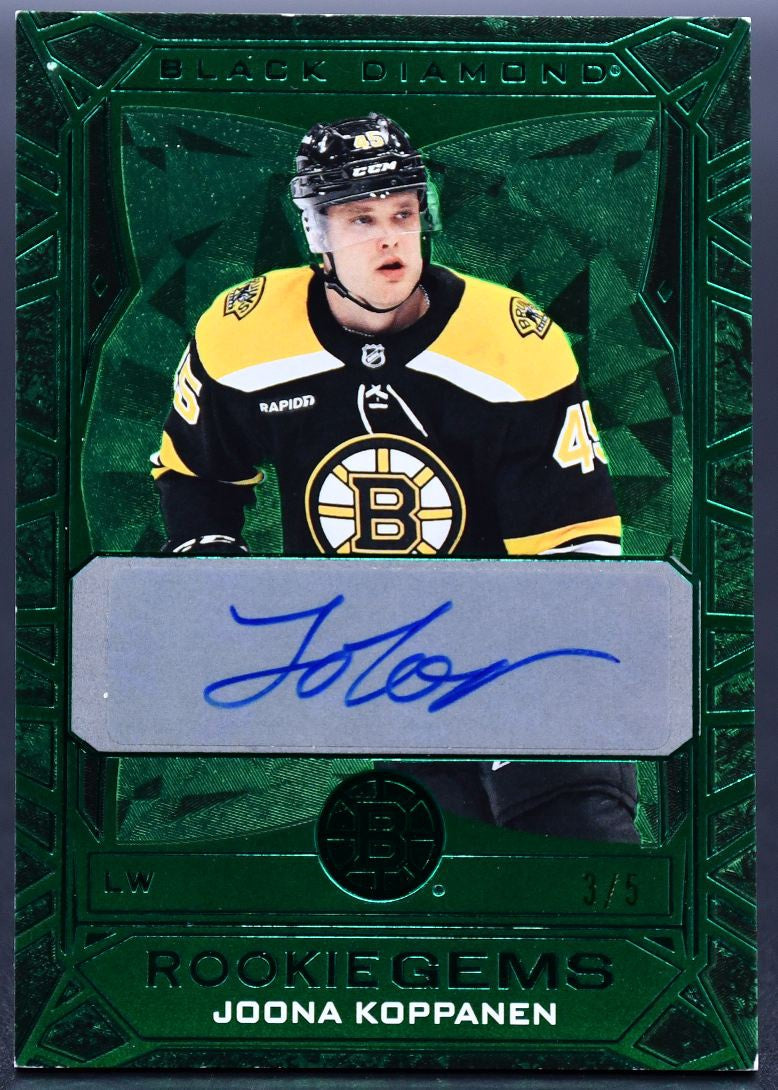 2023-24 UD Black Diamond Rookie Gems Signatures Green Koppanen Bruins RC Auto /5