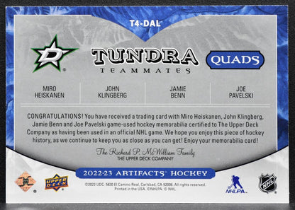 2022-23 UD Artifacts Tundra Heiskanen/Klingberg/Benn/Pavelski Jersey 3932