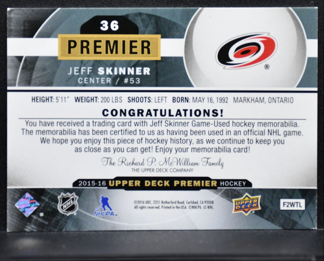 2015-16 Upper Deck Premier Base Jersey Jeff Skinner 086/199 Jersey 1847