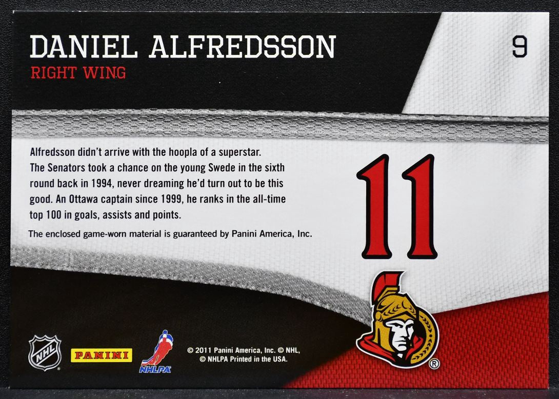 2011-12 Panini Pinnacle Threads Daniel Alfredsson 9 Ottawa Senators Jersey 5918