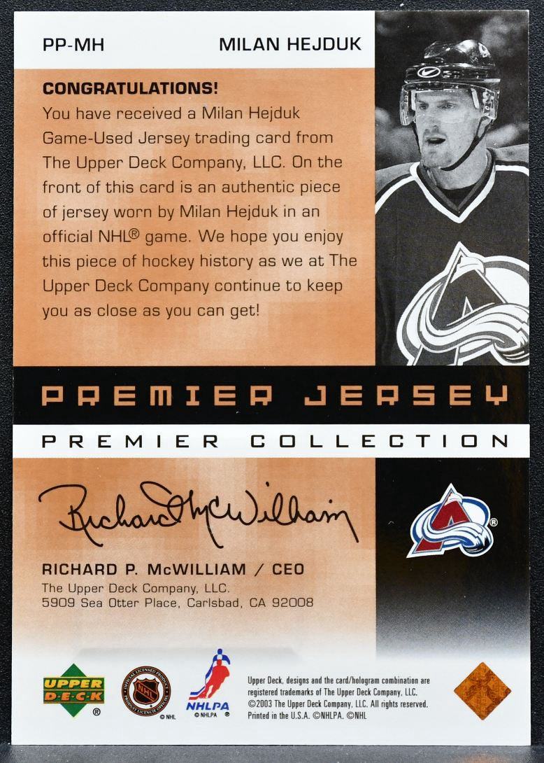 2002-03 UD Premier Collection Jerseys Bronze Milan Hejduk 180/299 Jersey 1243