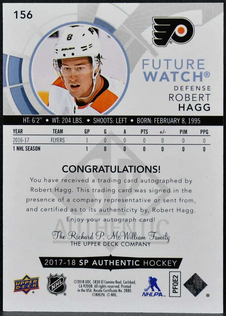 2017-18 SP Authentic Future Watch Auto Robert Hagg 156 RC Auto /999 2660