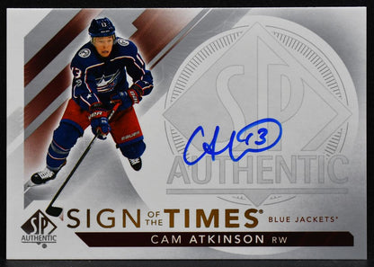 2017-18 SP Authentic Sign of the Times Atkinson SOTT-CA Blue Jackets Auto 6030
