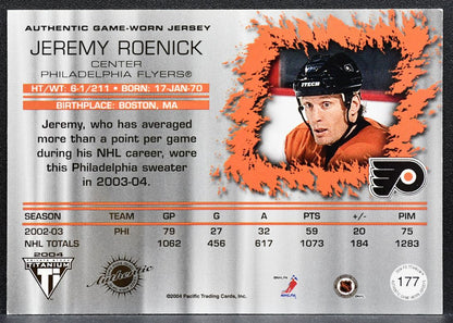 2003-04 Pacific Private Stock Titanium Jersey Jeremy Roenick 155/170 Jersey 1359