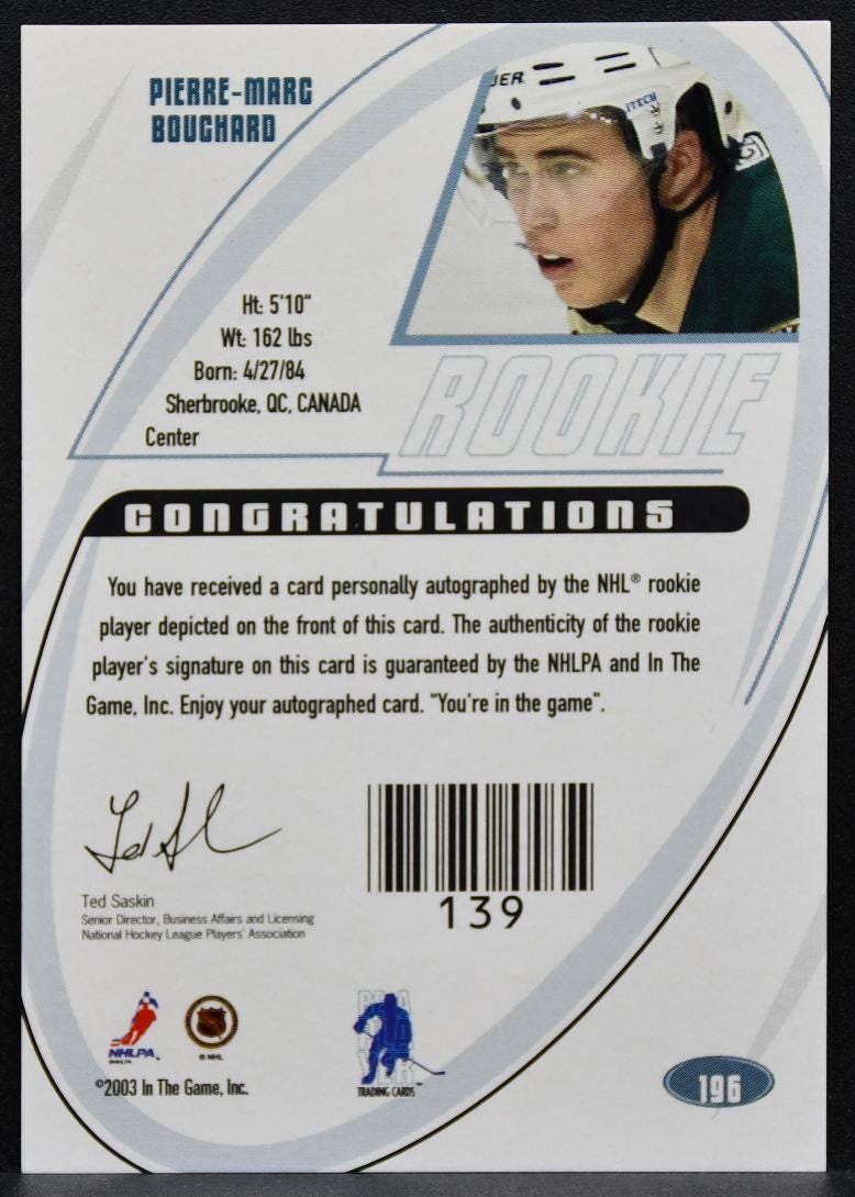 2002-03 Be a Player Signature Series Rookie Autos Bouchard RC Auto 7026