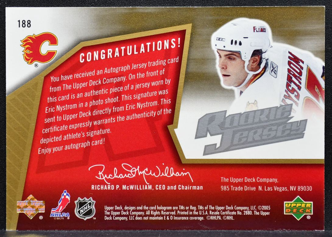 2005-06 SPx Rookie Jersey Auto Eric Nystrom Flames RC Auto 0772/1499 Jersey 2602