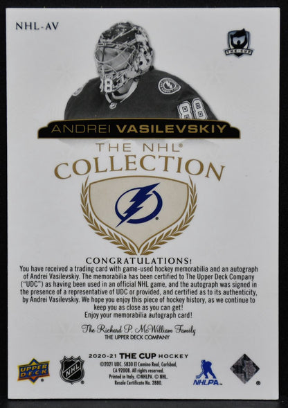 2020-21 UD The Cup NHL Collection Auto Patch Andrei Vasilevskiy Auto /10 Patch