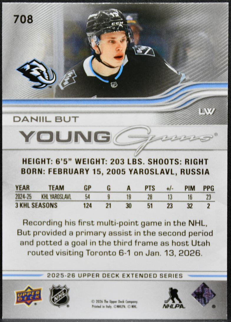 2025-26 Upper Deck Extended Series Young Guns Daniil But Utah Mammoth RC 0108