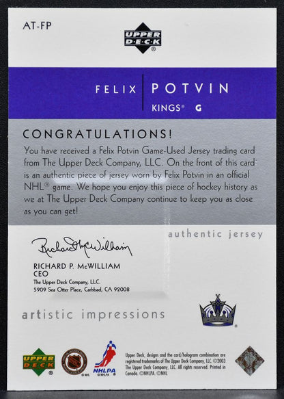 2002-03 UD Artistic Impressions Artist's Touch Felix Potvin 063/499 Jersey 0578
