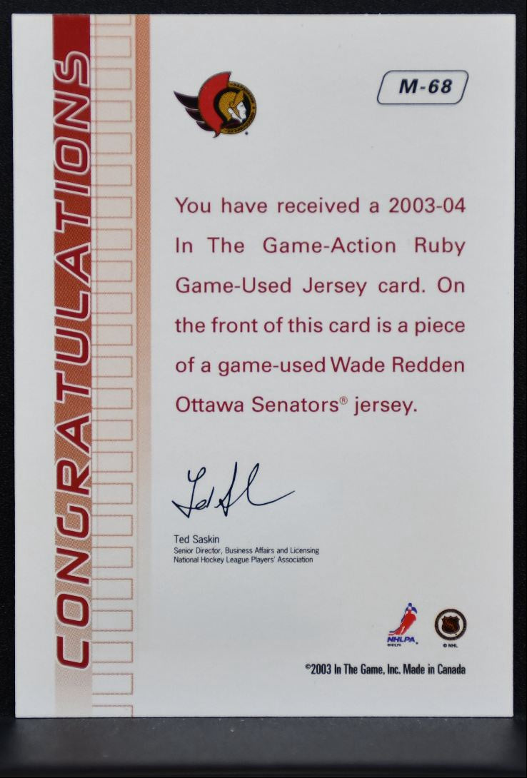 2003-04 In The Game Action Jerseys Wade Redden M-68 Ottawa Senators Jersey 5739