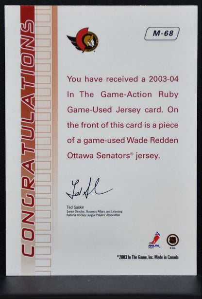 2003-04 In The Game Action Jerseys Wade Redden M-68 Ottawa Senators Jersey 5739