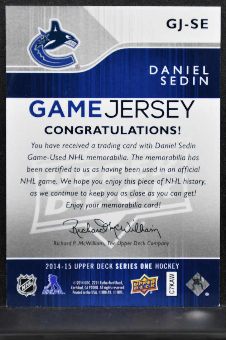2014-15 Upper Deck Series 1 Game Jerseys Daniel Sedin GJ-SE Canucks Jersey 0932