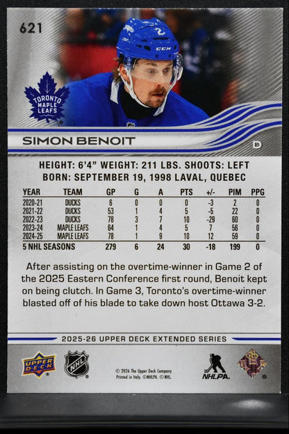 2025-26 Upper Deck Extended Series Deluxe Simon Benoit Maple Leafs 216/250 4236