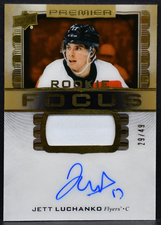 2024-25 UD Premier Rookie Focus Auto Patch Gold Jett Luchanko RC Auto /49 Jersey