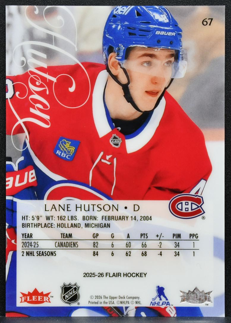 2025-26 Flair Lane Hutson 67 Montreal Canadiens 4407