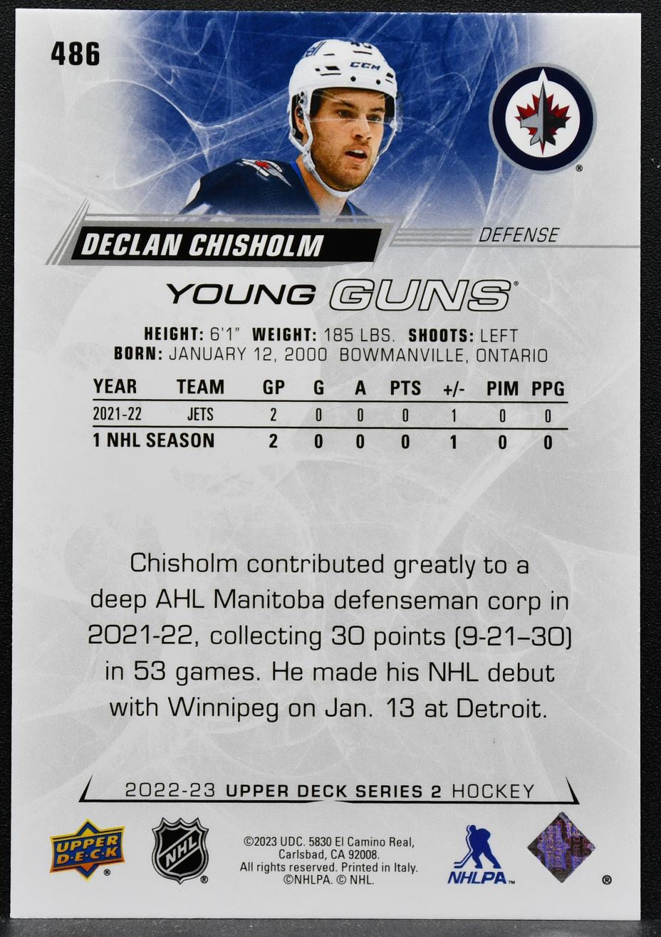 2022-23 Upper Deck Series 2 Young Guns Declan Chisholm 486 Winnipeg Jets RC 3796