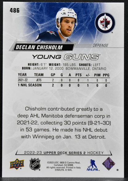 2022-23 Upper Deck Series 2 Young Guns Declan Chisholm 486 Winnipeg Jets RC 3796