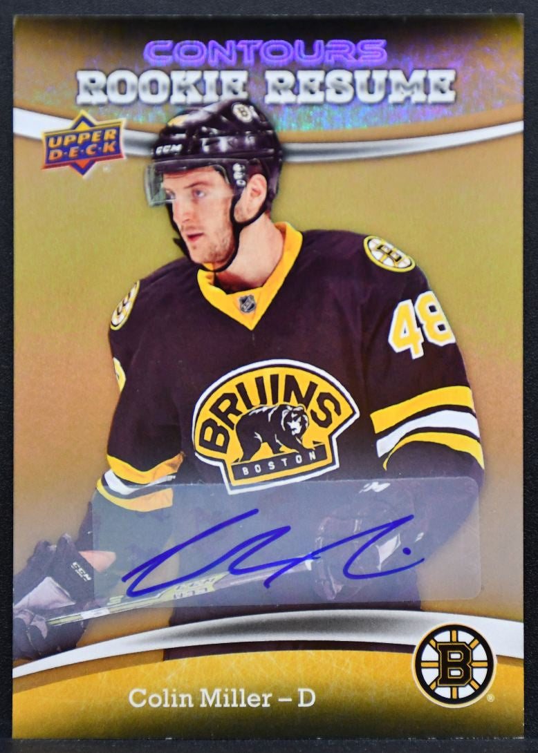 2015-16 UD Contours RC Resume Gold Rainbow Colin Miller RR-8 Bruins RC Auto 8065