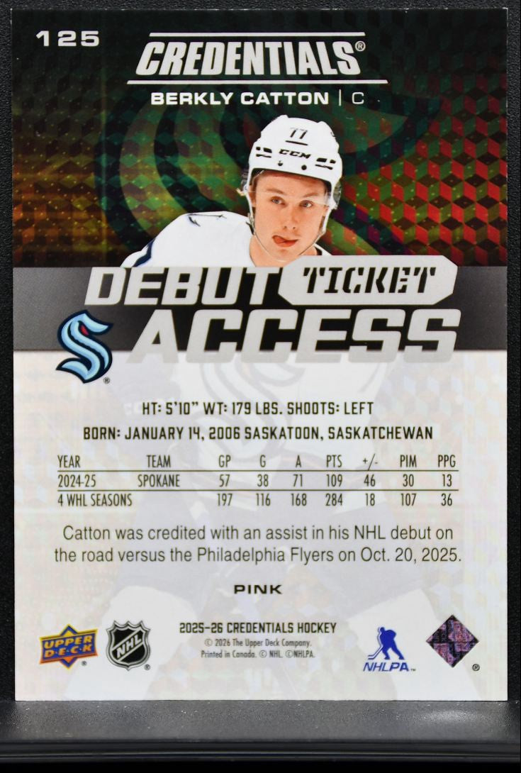 2025-26 UD Credentials Debut Ticket Access Pink Catton RC 91/99 9935