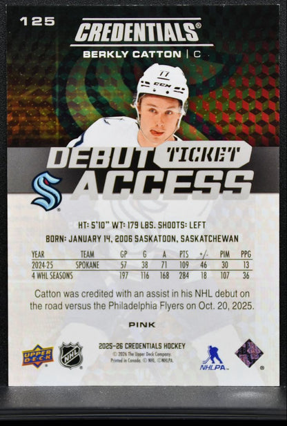 2025-26 UD Credentials Debut Ticket Access Pink Catton RC 91/99 9935