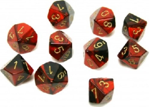 Gemini 10 * D10 Black-Red / Gold Chessex Dice (CHX26233)
