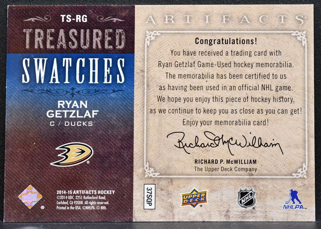 2014-15 UD Artifacts Treasured Swatches Jerseys Blue Ryan Getzlaf Jersey 1090