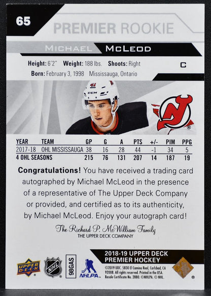 2018-19 UD Premier Rookie Silver Spectrum Auto Michael McLeod RC Auto 7684