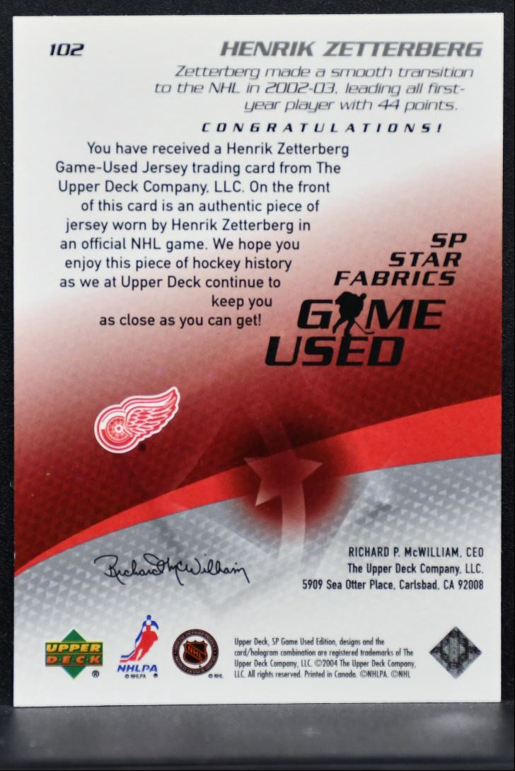 2004-05 SP Game Used Star Fabrics Henrik Zetterberg Jersey 4664