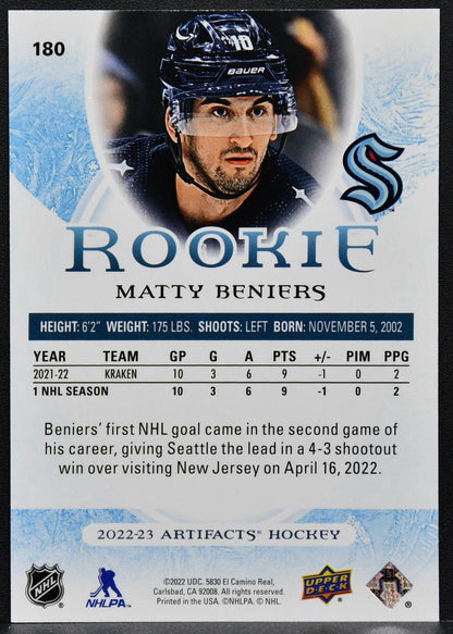 2022-23 UD Artifacts Rookie Rose Matty Beniers 180 Seattle Kraken RC 44/65 8938