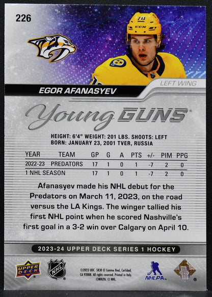 2023-24 Upper Deck Series 1 Young Guns Egor Afanasyev 226 Nashville Predators RC 8410