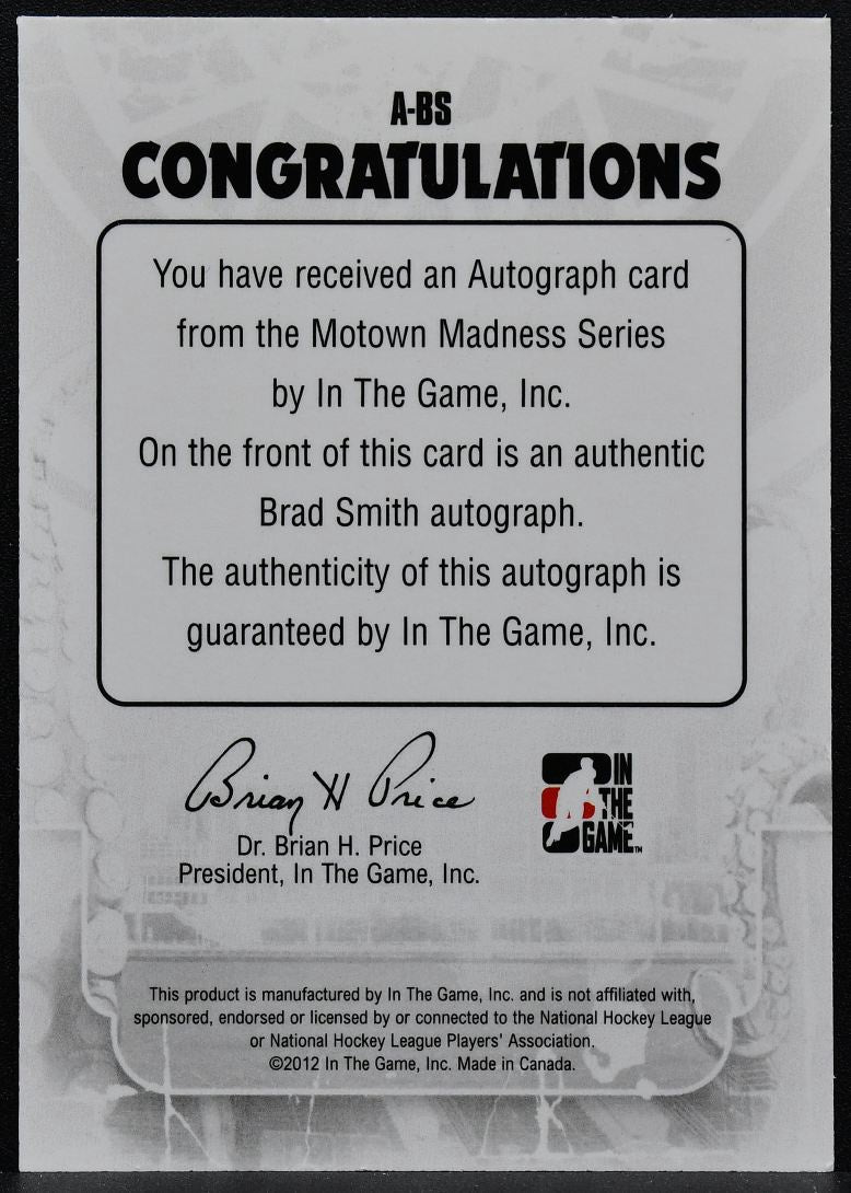 2012-13 In The Game Motown Madness Autographs Brad Smith A-BS Auto 0596