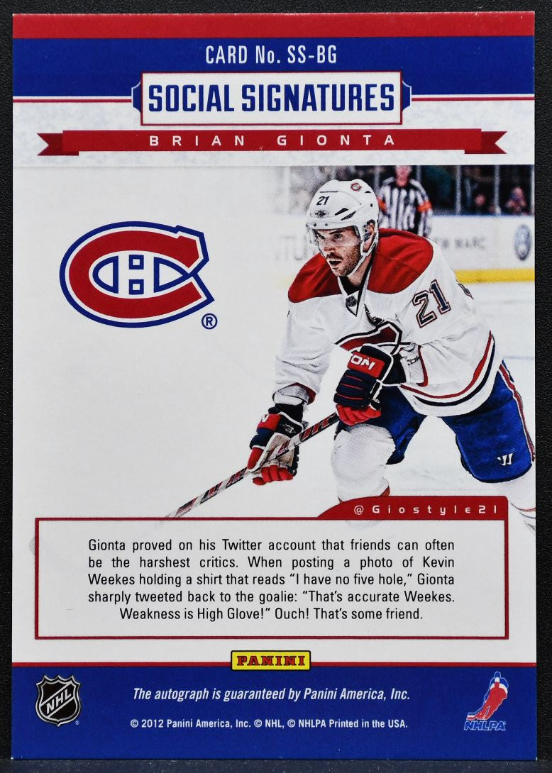 2012-13 Panini Playbook Social Signatures Brian Gionta SS-BG Canadiens Auto 2749