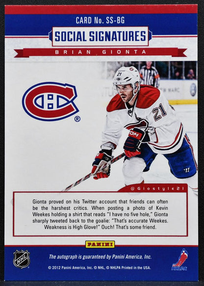 2012-13 Panini Playbook Social Signatures Brian Gionta SS-BG Canadiens Auto 2749