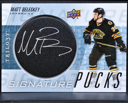 2016-17 UD Trilogy Signature Pucks Matt Beleskey SP-MB Boston Bruins Auto 2179