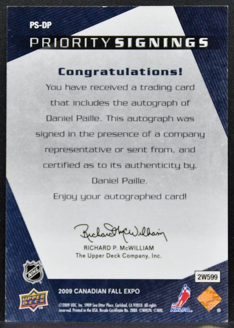 2009-10 UD Canadian Fall Expo Priority Signings Paille Sabres Auto 50/75 0669