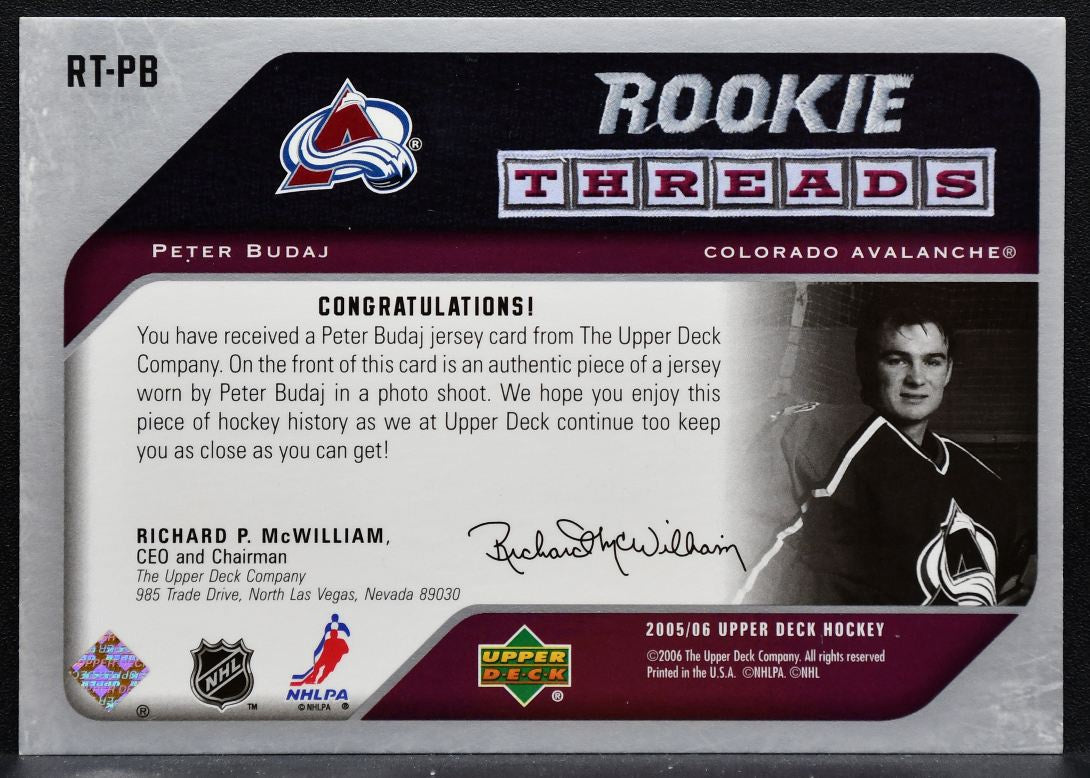 2005-06 Upper Deck Rookie Threads Peter Budaj Colorado Avalanche Jersey 5192