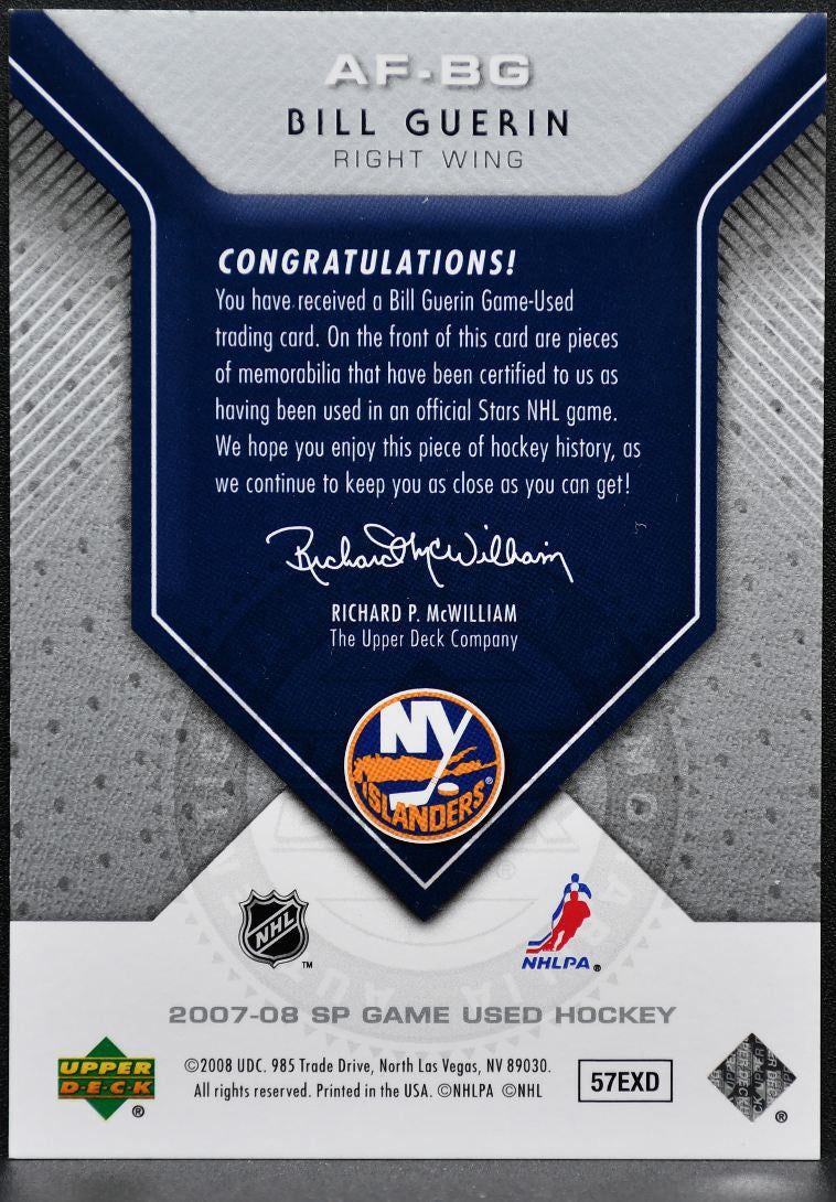 2007-08 SP Game Used Authentic Fabrics Bill Guerin AF-BG Islanders Jersey 9998