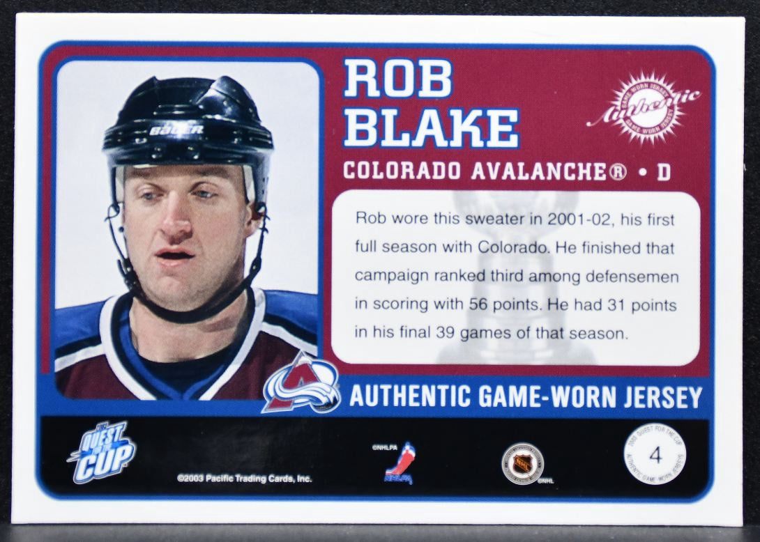 2002-03 Pacific Quest for the Cup Jerseys Rob Blake Jersey 3517