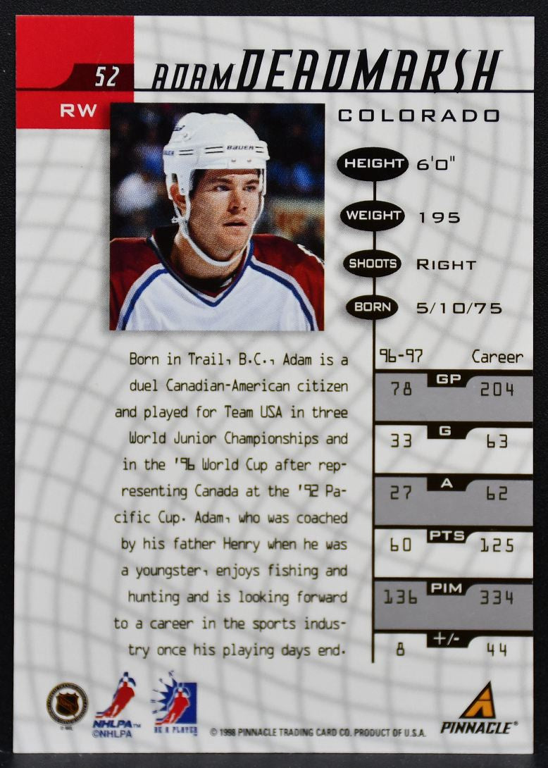 1997-98 Pinnacle Be a Player Autographs Adam Deadmarsh 52 Avalanche Auto 8812