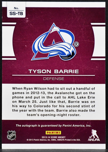 2013-14 Score Signatures Tyson Barrie SS-TB Colorado Avalanche Auto