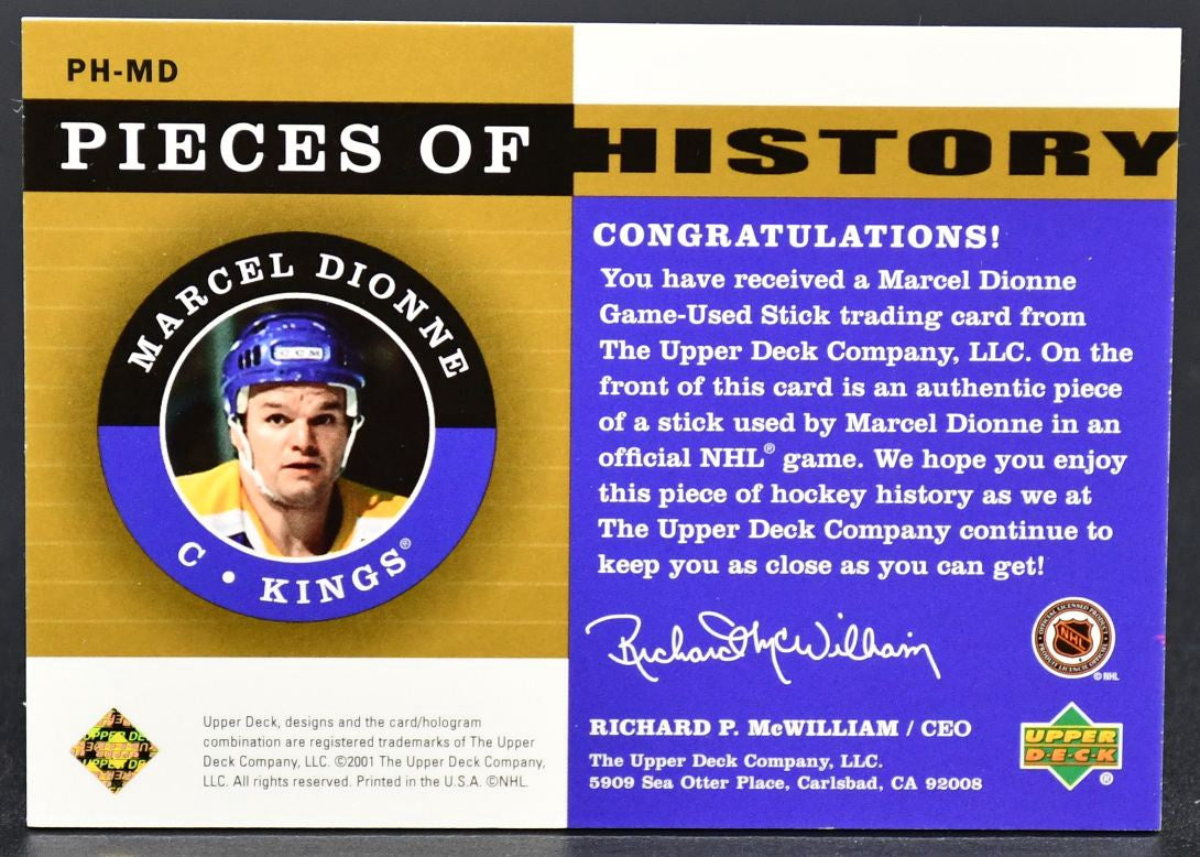 2001-02 UD NHL Legends Pieces of History Marcel Dionne PH-MD Hockey Stick