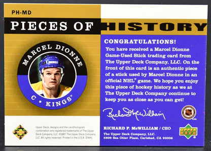 2001-02 UD NHL Legends Pieces of History Marcel Dionne PH-MD Hockey Stick